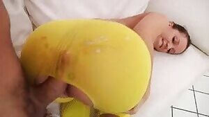 Yellow spandex assjob