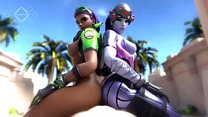 Widowmaker and Sombra ride a cock together