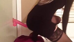 Minidress, Stockings, Garters, Suction Cup Dildo