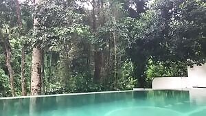 Green Looking Pool, Green Sexy Swimsuit