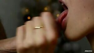 amateur jerking his cock onto her tongue