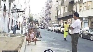 Girl puts on a show for construction workers