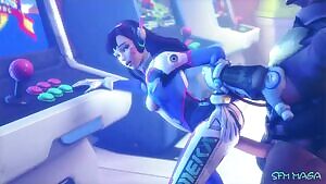 D.Va and McCree having fun at the arcade