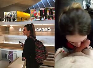 Freshman devoured his cock after their trip to the museum