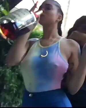 Rubbing her friends big tits