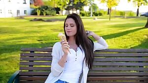 Caprice licks an ice-cream