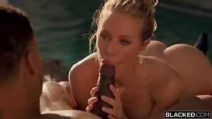 Nicole giving a hot blowjob by the pool