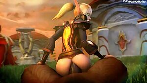 Blood elf Alori riding a Tauren