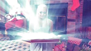 Busty Blond Chick Sex Toys with Voyeur Santa
