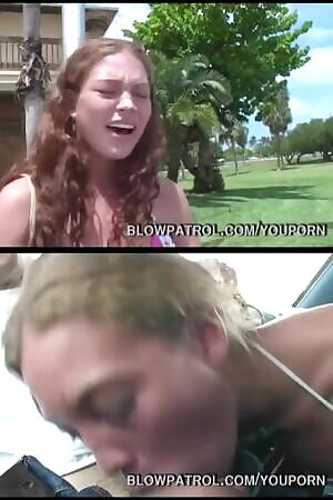 Very hot freckled redheat cutie gets tricked by fake cops into blowjob and acting as cum target