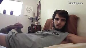 Scruffy Dude jerking and shotting his cum everywhere