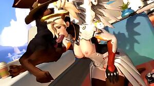 Mercy working a doggy cock