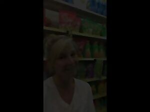 Mature blonde gets laid bare in a supermarket!