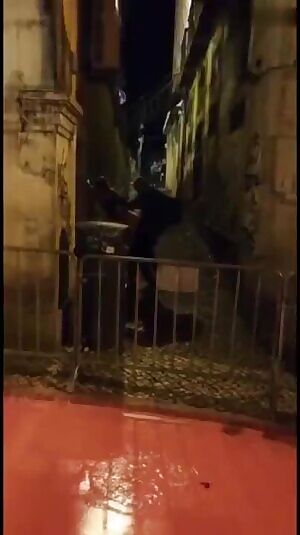 College friends having some fun on street