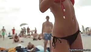 Twirling around at the beach