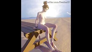 D.Va's First Footjob on the Beach!