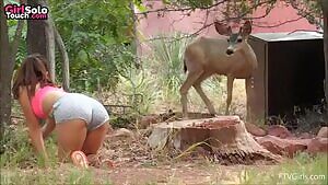Girl trying to feed deer
