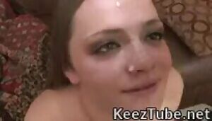 Eating cum off her face, from a spoon