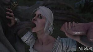 Ciri blowing a monster while jerking off a werewolf cock.
