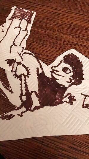 Pulling Out, Animated Sharpie on Regina Blitz, 100x120mm