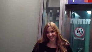 Getting a facial in the parking garage elevator and then walking to her car covered