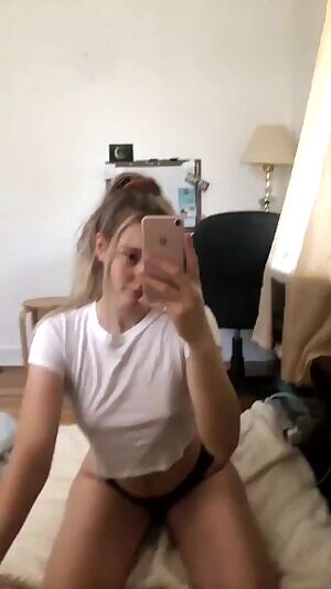 Petite teen reveals one titty