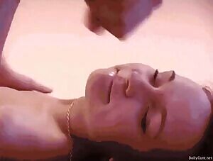 swallowing her boss's cum