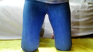 Peeing in her jeans on her knees