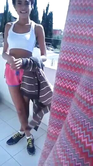 Balcony blowjob with cum in mouth