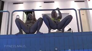 Blondes Peeing Into The Pool
