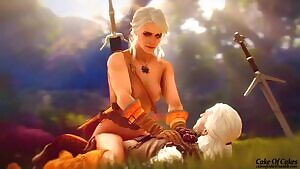 Ciri riding Geralt