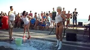 Flashing boobs at a weird event