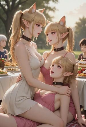 Girls Kissing Ai Generated Catgirl Cute