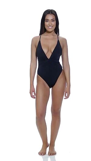BCBG MAXAZRIA Core Solids Plunge One Piece Swimsuit