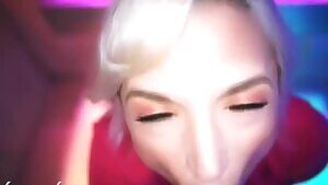 Blonde milks a boner and swallows the load at the Salon