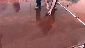 Peeling away my thin red covering as my fresh little crease gets all wet.