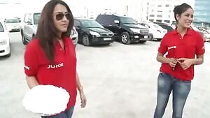 Woman gets her face and hair slammed with a pie