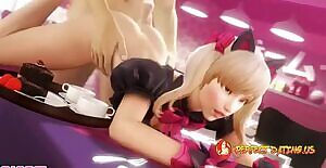 Black Cat D.Va fucked over the table