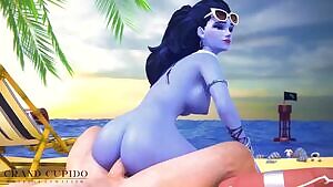 Widowmaker Riding Dick On The Beach