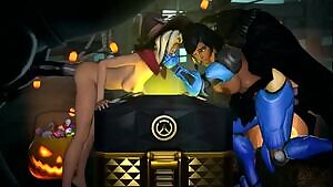 Mercy and Pharah celebrating Halloween