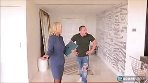 Mature real estate agent sucks and fucks younger man