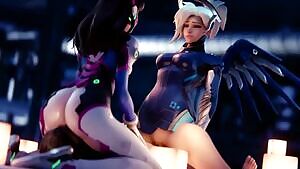 Mercy and D.va riding one lucky S.O.B