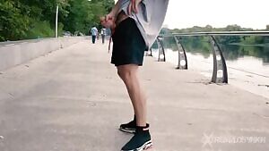 Crazy Russian Guy Wanking His Cock in Public Park