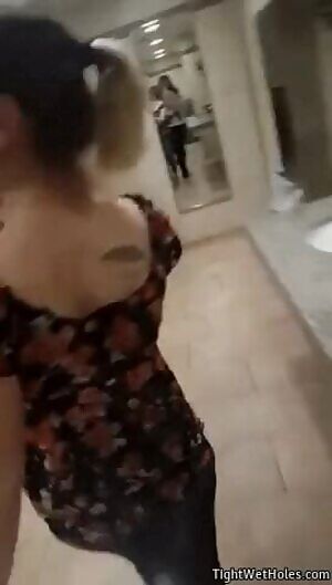 girl eats out her big-mounded girlfriend on a public toilet