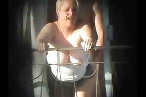 fucking on the balcony and gets caught, waves!