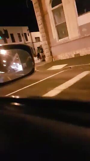 Drunk couple having sex at the intersection of streets. Pully sex on the sculpture On the sheep!