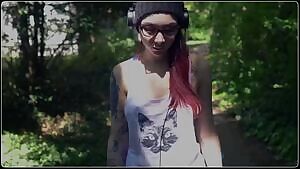 Skater girl bottomless in public