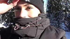 Teen Public Flash in Snowboard In Mountain