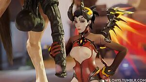 Mercy stroking some horsecock