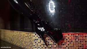 Sexy Russian Cosplay Girl in Black Latex Catsuit